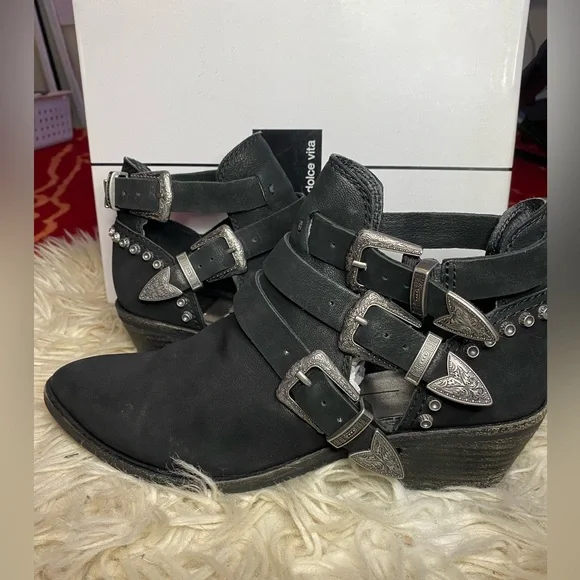 Western Punk 🖤 Boho Dolce Vita Suede Spur Booties size 7.5 - Picture 4 of 6